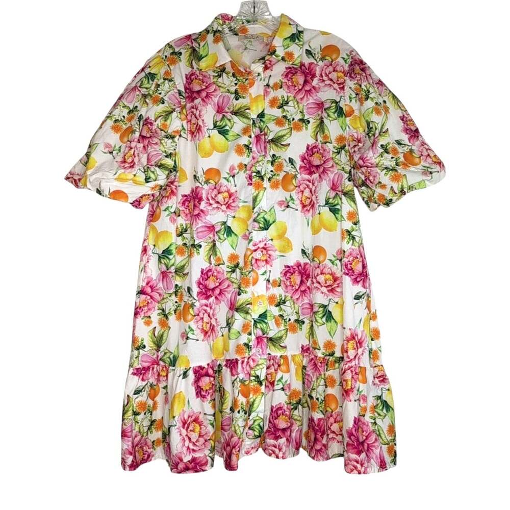 Sofia Collection Lemoncello Print Dress Est Size M Bright Resort Island Vacation